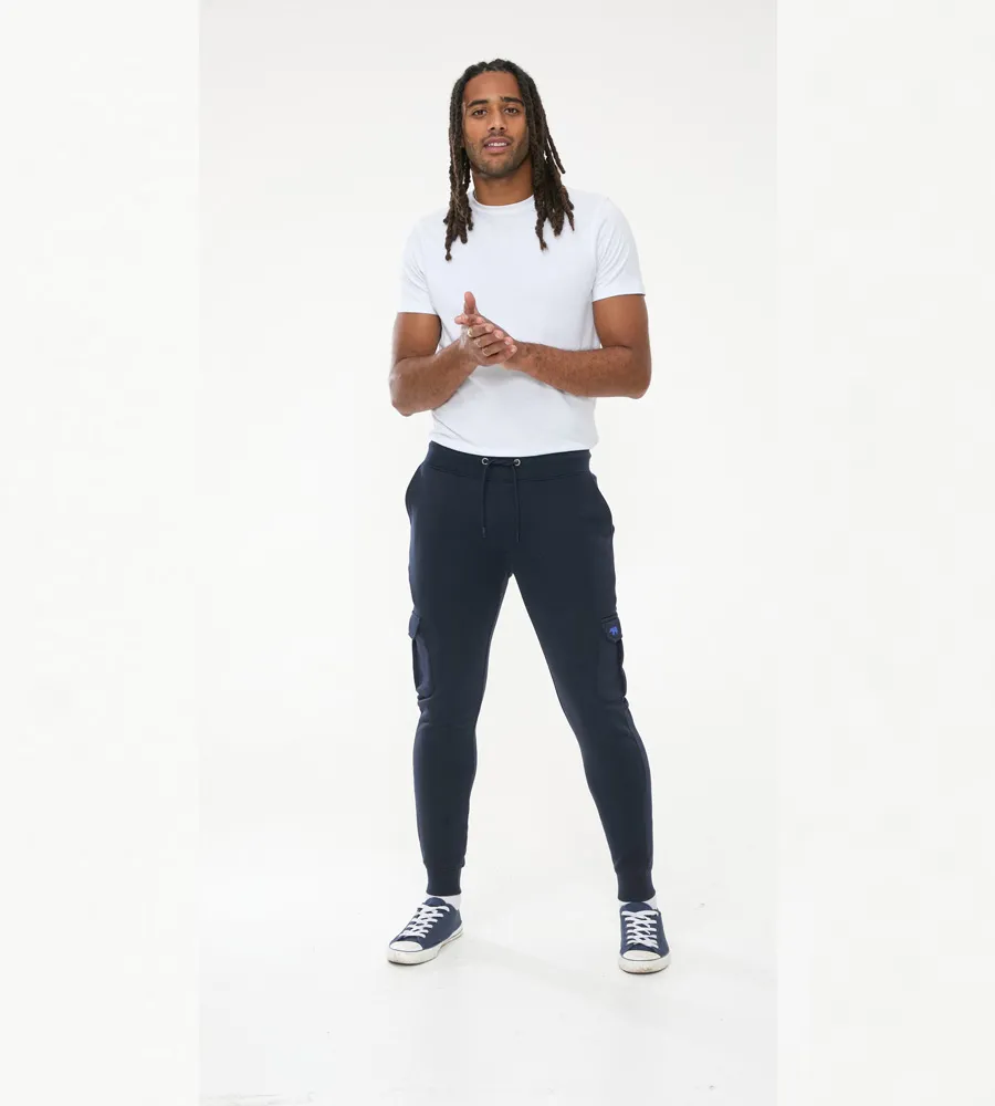 D555 Mens Navy Joggers With Cargo Pocket and Ribbed Cuffs (TILDEN 1)